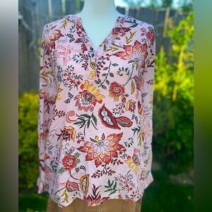Bailey & Chloe Cotton Floral Blouse Shirt Top L